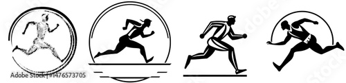 Modern badge for a marathon run sport icon, runner club, or athlete sprinter center featuring a running man silhouette