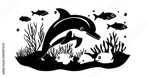 The beauty of ocean-themed decor is captured in a dynamic piece of papercut art, featuring a dolphin silhouette and cartoon sea paper cut, all enclosed within a modern 3D frame that highlights marine