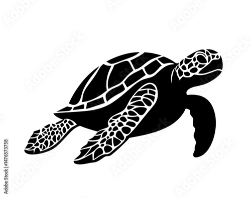 In a modern papercut design, a blue turtle silhouette is combined with a sea paper cut landscape, highlighting ocean wildlife, sea nature, and coral reef fauna, with an aquatic 3d background that