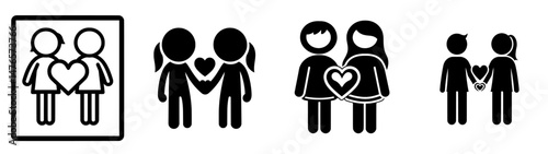 Iconic black illustration of a loving couple with a heart symbol