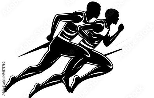 Modern signs for athletic championships, running races, or fitness clubs often feature a graphic icon of a marathon competition, including a sprinting man and finishing athlete silhouettes