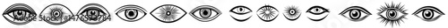 A collection of eye icons, including eyesight symbols and retina scan graphics, is available in a simple and modern design
