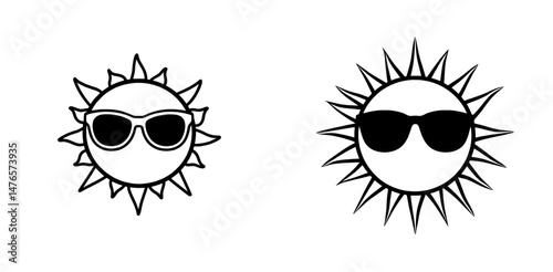 Icon representing sun with sunglasses, embodying the colors of summer heat