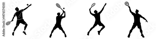 A modern man tennis player is shown in silhouette form isolated on a white background, representing sport and tennis, as well as a recreational activity for stress relief after work