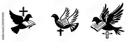 Christianity is represented by an icon featuring a bible and a dove, symbolizing the Christian church, mission, or community with a modern emblem