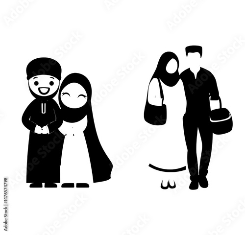 A Muslim women icon is represented by an Arabic mother and daughter standing together