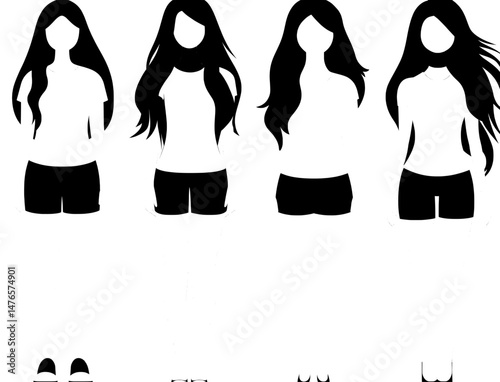 A young woman is standing, represented as a faceless female figure