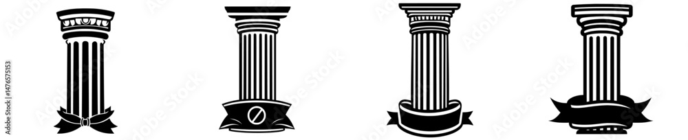 Black premium emblem featuring a Roman column with a ribbon banner logo Black premium emblem featuring a Roman column with a ribbon banner logo