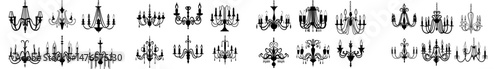 Modern icons include chandelier silhouettes, candelabra with candlesticks, and crystal lamp lights, as well as vintage baroque chandelier lamps