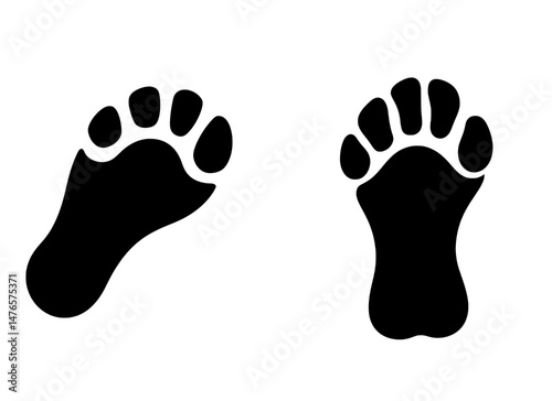 A human step mark, bare foot silhouette, and footprint icon are represented