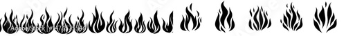 Flames of fire create black silhouettes, while gas flames and isolated fires serve as icons, with fire burning intensely and burning lights representing warm or hot modern symbols