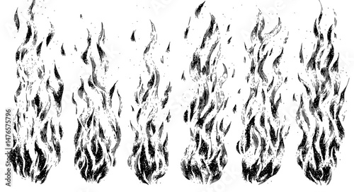 The image features a burning paper frame with hot fire, smouldering parchment edges, and uneven black broken sheets resulting from a burnt flame, all presented in a scrapbook grunge texture with