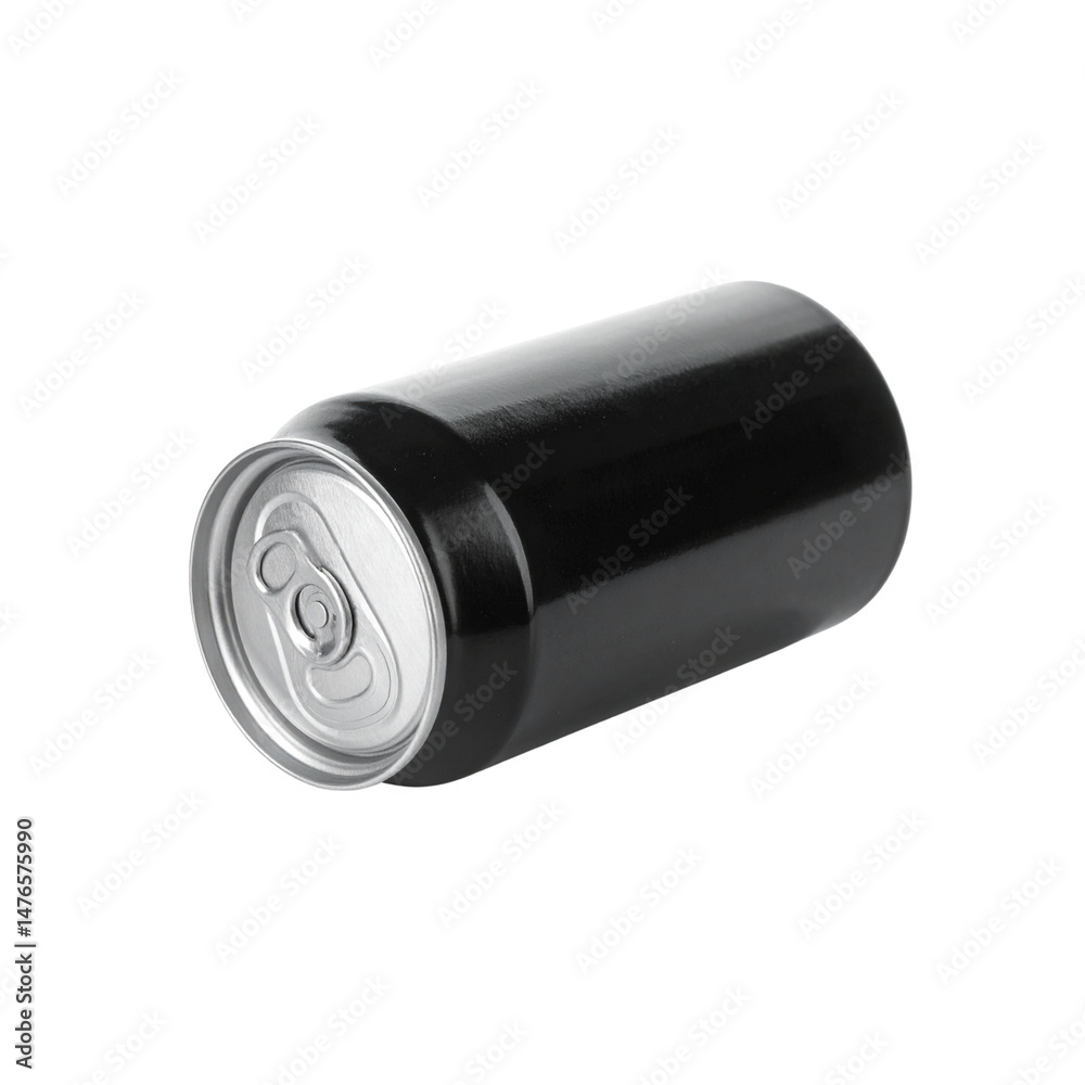 sleek black aluminum can, perfect for beverages, showcasing shiny metallic finish and pull tab lid. This versatile container is ideal for drinks, offering modern and minimalist design sleek black aluminum can, perfect for beverages, showcasing shiny metallic finish and pull tab lid. This versatile container is ideal for drinks, offering modern and minimalist design