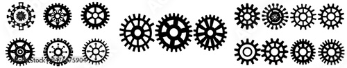 Black icons of gears and a circle of industry gear are present, along with the process of production and mechanical wheels in the industry, and elements of cogwheels, decent modern silhouettes of