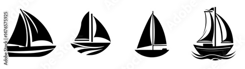 Icon of a yacht with sails, representing a boat or sailboat, and a symbol of marine regatta and modern yachting clubs