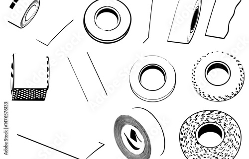 A variety of adhesive items including sticky tape, paper scotch strip, and white adhesive bandage are available, along with stick band, yellow label, and twisted plaster, as well as isolated ripped