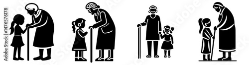 The black symbol represents a grandmother, an old woman with her granddaughter