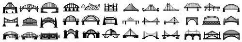Urban architecture is exemplified by modern city constructions, including suspension, tied arch, and cable stayed road bridges featuring towers, stone, and metal girders, which serve as