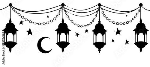 Ramadan kareem arabian lamp lanterns feature Islamic vintage kerosene lights, muslim ramadan karem old lanterns on a linear modern background