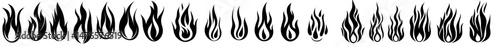 Modern illustration set featuring black fire flames in a tribal style suitable for tattoos and vehicle decorations