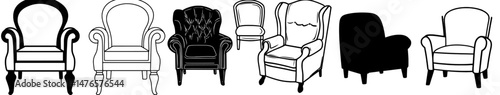 Furniture for the living room includes vintage chairs and home decorations for renovation, along with cozy design elements, such as an isolated cartoon armchair and modern clipart