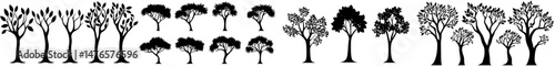 Silhouettes of southern trees, beautiful plants, and modern black art elements, all isolated on a white background in a collection