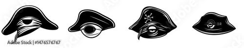A photo booth mask featuring a pirate captain or sailor with a tricorn hat and eye patch is available, along with a privateer cocked hat for a classic filibuster or Caribbean buccaneer sailor costume