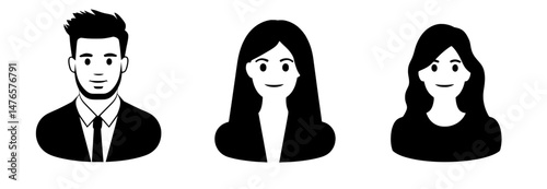 A grid layout featuring twelve monochrome face placeholders, representing modern and diverse people avatars for social media profiles