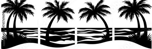 A collection of travel cards showcases a seaside landscape with palms and moon posters, where the sandy beach reflects light, embodying a nostalgic and vintage-modern aesthetic, representative of a