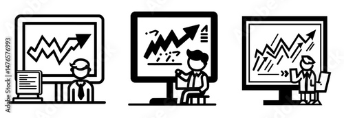 A businessman's silhouette is shown next to a line graph with a falling arrow, representing economic downturn, recession, and financial loss