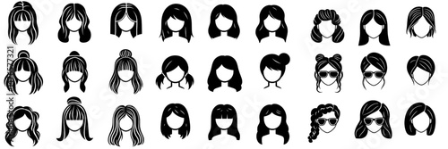 A gathering of lady's hairdos accompanied by silhouettes without faces