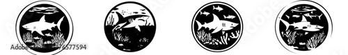 A modern banner featuring a cartoon paper cut underwater scene with a humorous shark and various undersea fishes, complete with coral reef and ocean life