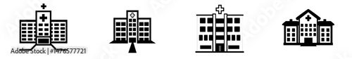 The modern silhouette of a hospital building serves as a symbol and icon