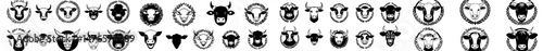 A retro label set featuring a cow's head is available for fresh farm milk and meat, complete with space for text, a horned farm animal emblem, and a logo for organic food products, all in a black and