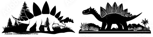 A prehistoric paper cutout featuring a dinosaur lizard silhouette is accompanied by Jurassic dino characters and a modern banner, while a funny cartoon dinosaur papercut showcases Jurassic era giant