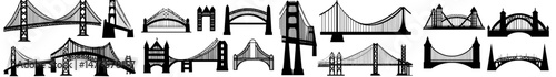 The silhouette of a bridge under construction is set against a backdrop, showcasing its front view as a steel engineering marvel with a footpath and highway on top, spanning the river in a simple