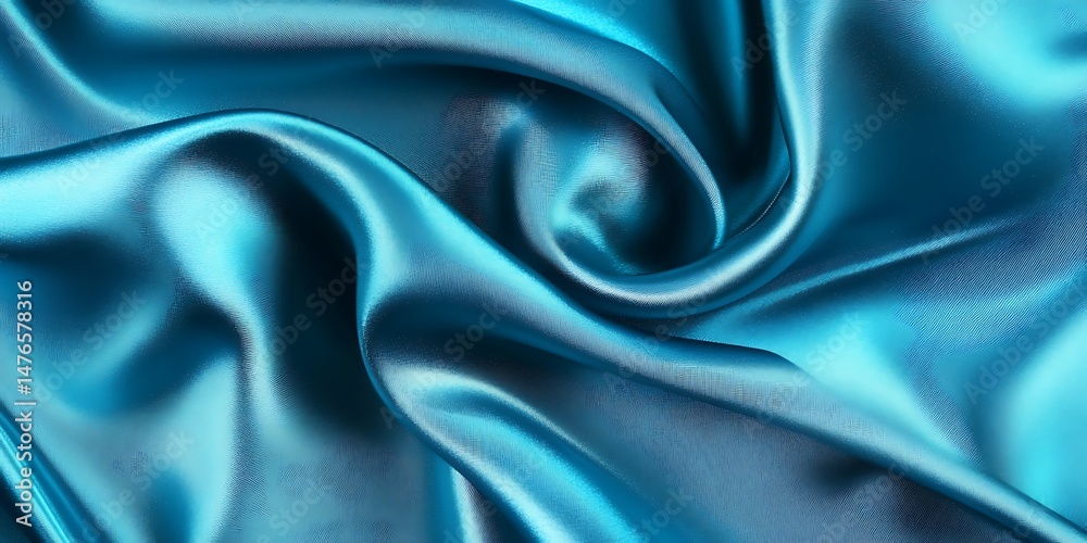 Obraz premium Light blue silk satin. Folds on shiny fabric surface. Beautiful teal background with space for design
