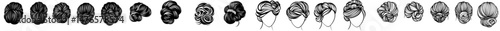 A rear view of a bride's hairstyle, featuring female characters with elegant, romantic hair styled in a bun, exuding a stylish and modern aesthetic, perfect for wedding sketches