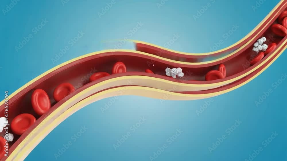 Blood Routine Animation 3D animation depicting blood flow with red blood cells, white blood ...