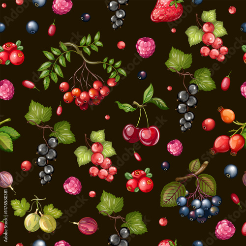 Seamless pattern summer berries