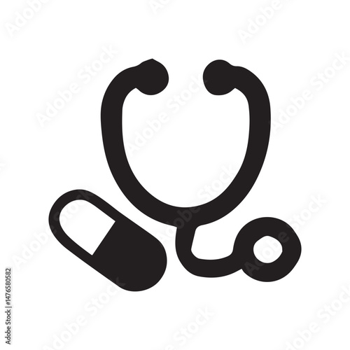 Stethoscope and pill, healthcare icon