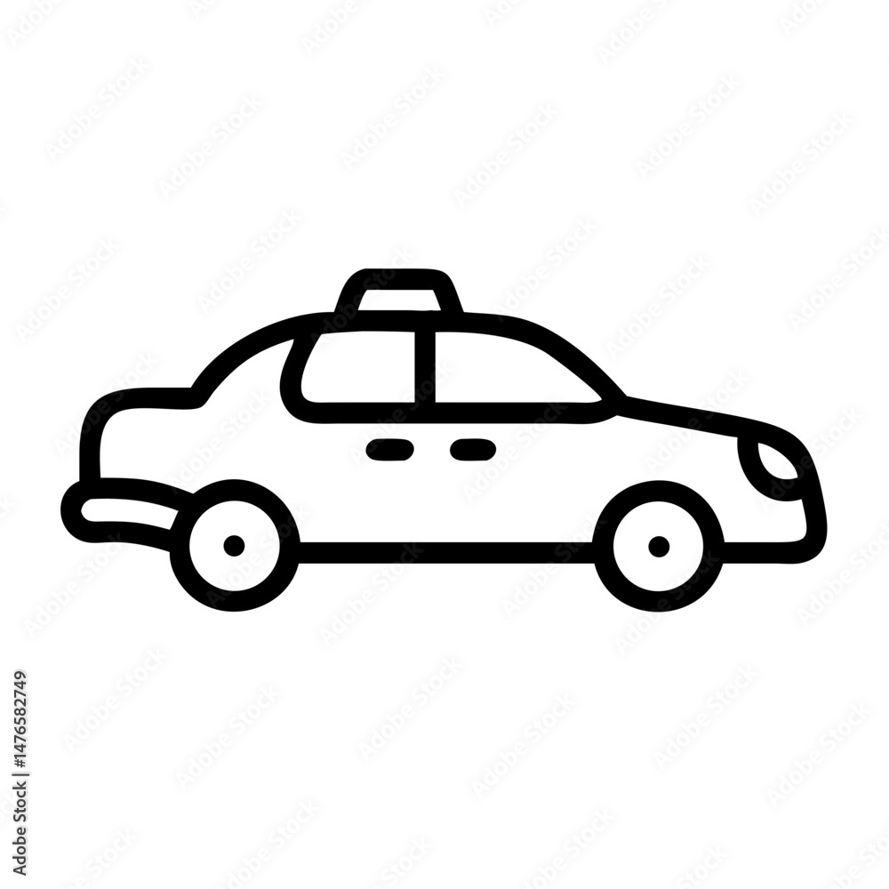 Minimalist black outline vector icon of a taxi, representing transportation, and urban mobility in a clean and simple design. Minimalist black outline vector icon of a taxi, representing transportation, and urban mobility in a clean and simple design.