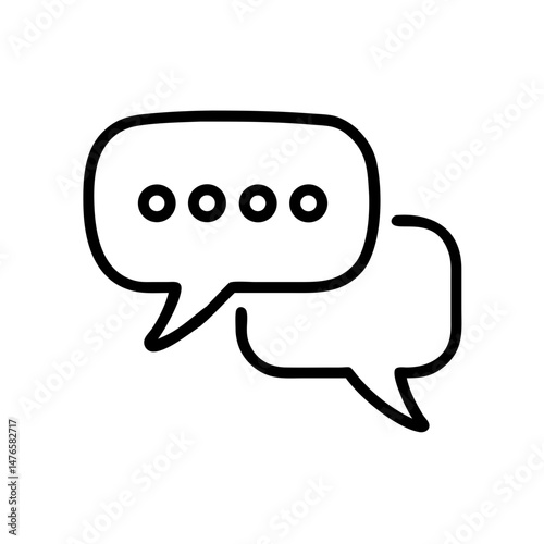 Minimalist black outline vector icon of a chat bubble with typing indicator, symbolizing online messaging, communication, and real-time conversation.