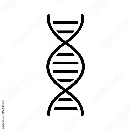 Minimalist black outline vector icon of a DNA double helix, representing genetics, biology, and molecular structure in a medical concept.