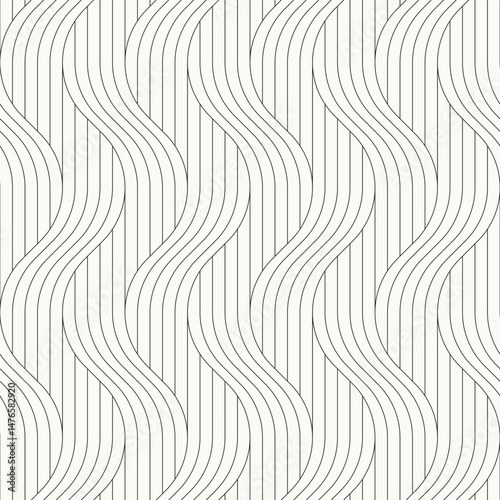 Seamless pattern with geometric waves. Endless stylish texture. Ripple bold monochrome background. Linear weaved grid. Thin interlaced swatch.	