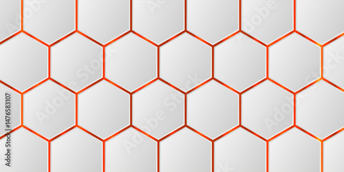 White 3d hexagonal technology vector abstract background. Red bright energy flashes under hexagon in modern technology futuristic background vector illustration. White honeycomb texture grid.