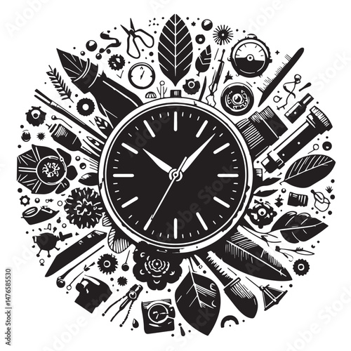 Watch Silhouette line art vector illustration on white background