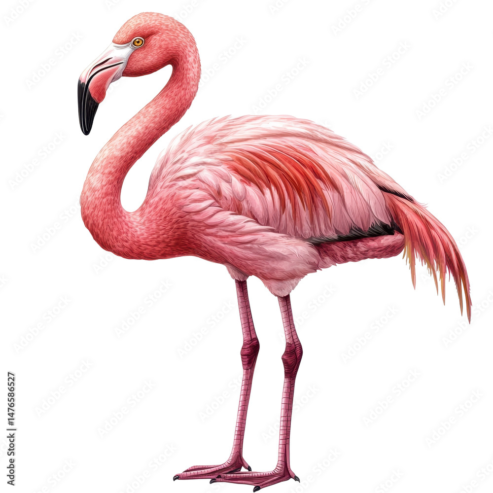 Obraz premium Tropical pink flamingo bird isolated on transparent background