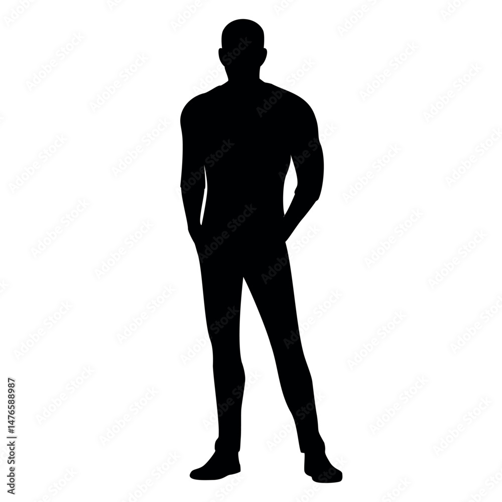 Fototapeta premium Standing man silhouette with hands in pocket for character or profile design