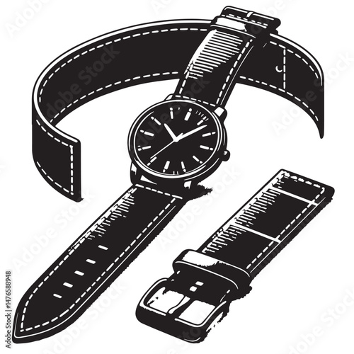 Watch Strap Silhouette line art vector illustration on white background